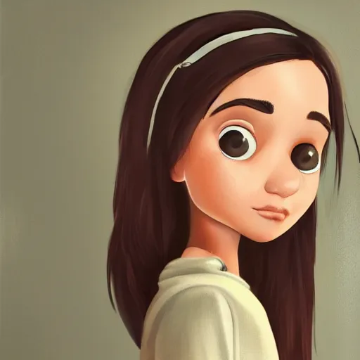 Image similar to young Latin girl with a beige hoodie, shy, focus on face, still, photograph, digital painting, trending on artstation, masterpiece, in the style of JB Casacop, pixar