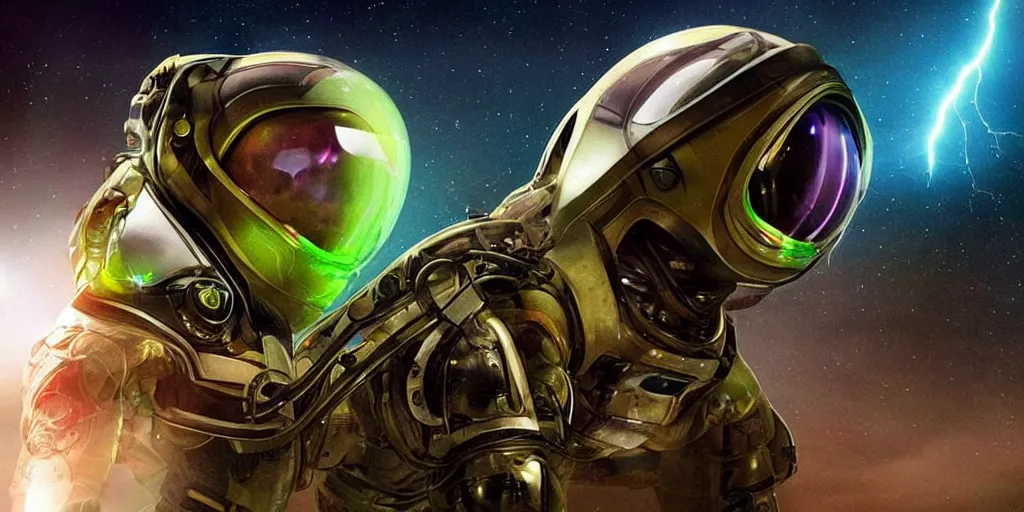 Prompt: lightning bug descendant 1 million in the future is a quadruped with big eyes with rgb ambient lighting ( bug ). the bug wears a spacesuit, and explores the cosmos in a bug - shaped spaceship. science fiction blockbuster movie bugs save the planet or the love bug from saturn, dramatic lighting, interstellar film ( 2 0 1 4 )