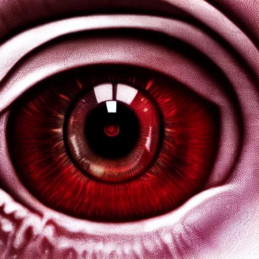 Image similar to a detailed extremely close up of inside the iris, cornea, red image, microscopic, extremely close up drawing by junji ito, cgsociety, generative art, lovecraftian, parallax, cosmic horror, extremely detailed, hyperrealism, unreal engine, octane render, award winning, masterpiece, highly detailed, realistic, 4 k, digital