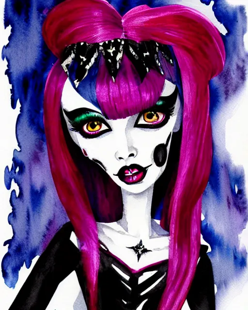 Image similar to watercolor portrait of monster high draculaura doll, by darkodordevic, watercolor