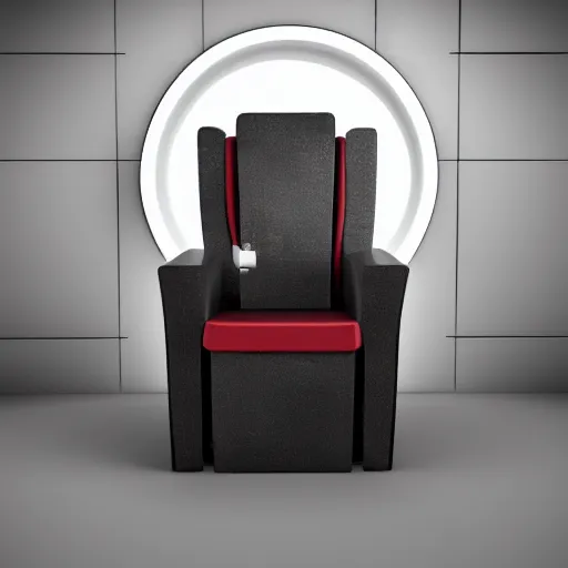 Image similar to 3d render of a gaming chair with a toilet hole, studio photo, dark background