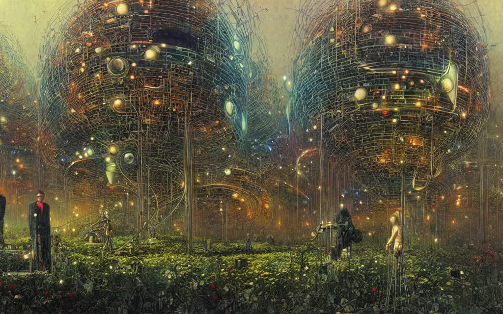 Prompt: a futurist techno - spirit cybernetic garden, future perfect, award winning digital art by santiago caruso and bruce pennington