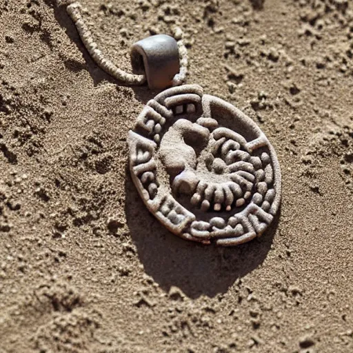 Prompt: beautiful amulet made from sand and dirt, symbolizing marriage