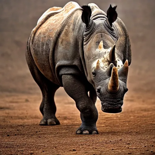 Prompt: a Rhino with the armor of a pangolin, national geographic photograph