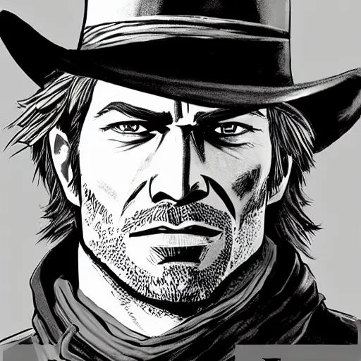 Prompt: Arthur Morgan from Red Dead Redemption 2 drawn in the style of The Legend of Zelda: Breath of the Wild, cel-shaded