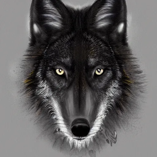 Image similar to black wolf portrait, digital painting, artstation, award winning