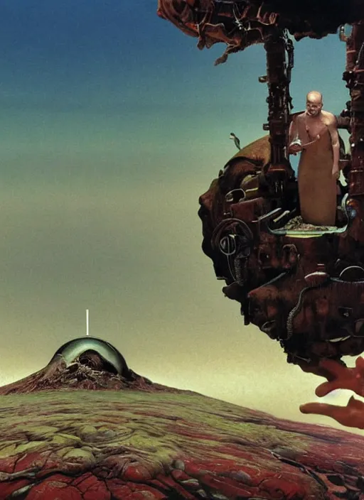 Image similar to hyper realistic high quality scene of the end of the world by francis bacon and zdzisław beksinski and norman rockwell and greg rutkowskiweta studio, tokyo futuristic in background, and lucasfilm, still from the movie armageddon in the style of c. leyendecker, realm of the ovarian machine, horror art, the darkest hour