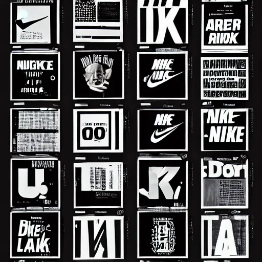 Image similar to black on white editorial cover for nike in style of david rudnick, acid, y 2 k