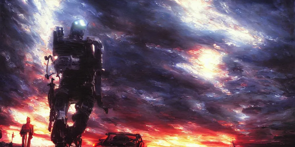 Prompt: terminator ; the most beautiful painting in the world ; by makoto shinkai