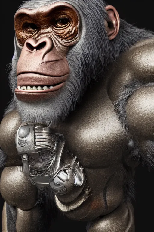 Image similar to cyborg ape, ultra realistic, concept art, intricate details, highly detailed, photorealistic, octane render, 8 k