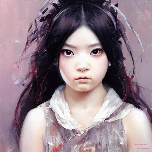 Image similar to realistic oil painting portrait of Babymetal J-Rock singer idol girl Yui Mizuno, she is 20 years old, by Greg Rutkowski, Peter Mohrbacher, Craig Mullins.