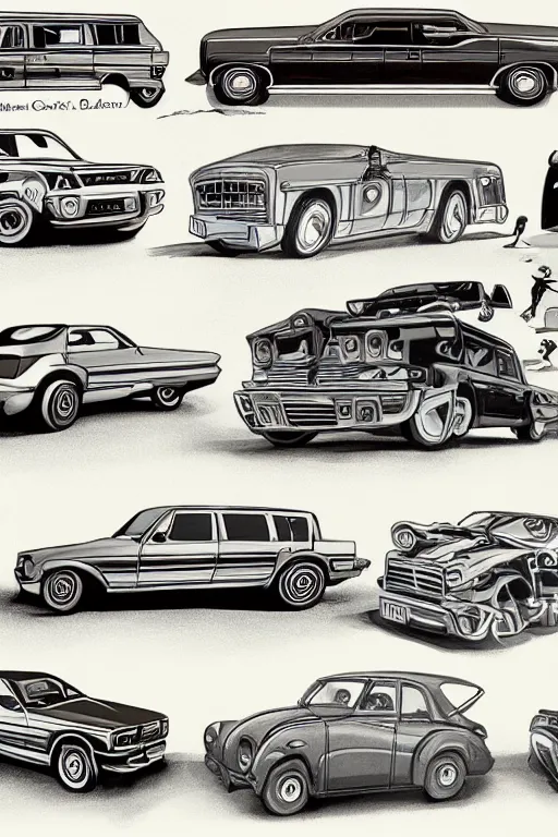 Image similar to illustration showing the evolution of cars