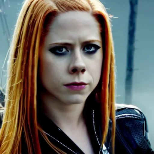 Image similar to movie still of Avril Lavigne as Black Widow, high quality, 4k