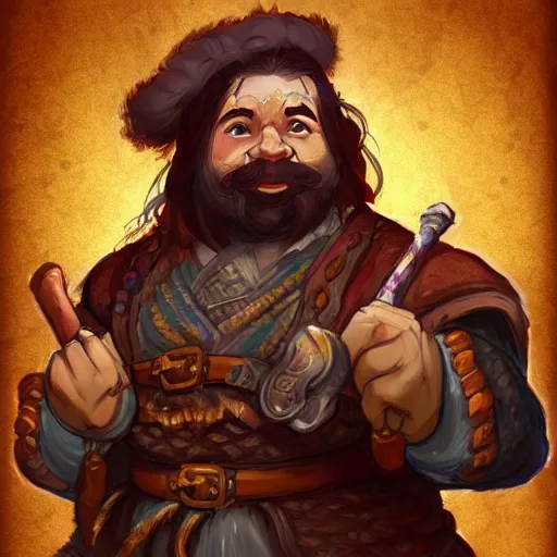 Image similar to dwarven male bard in a tavern, d & d style, trending on artstation, colorful, intricate, art by kev chan