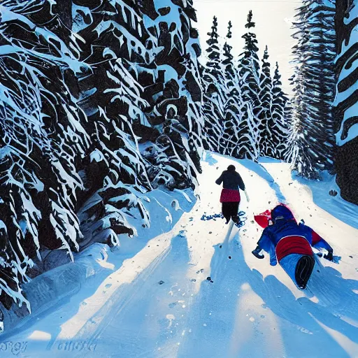 Image similar to Pogg and Yuurei sledding in Canada, 4k, sharp focus,ink art, greg rutkowski