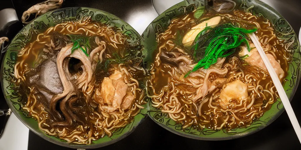 Image similar to Cthulhu eating ramen 8k