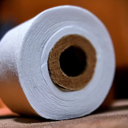 Prompt: toilet paper on a skateboard, macro