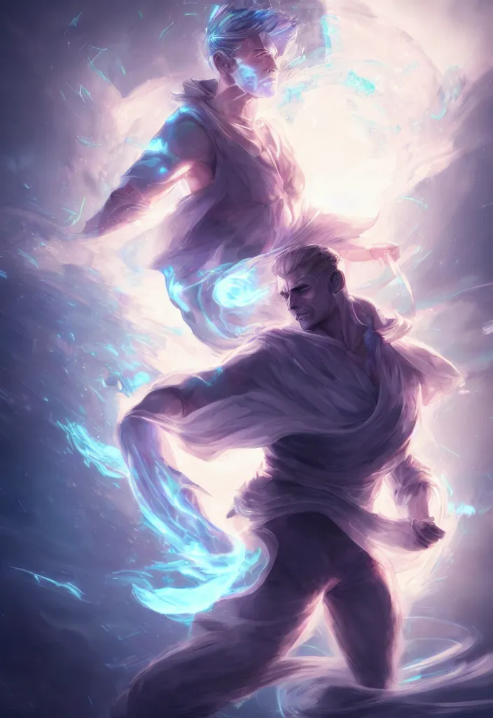 Image similar to a human elemental sorcerer, blurred environment background, magic effects, white skin, portrait, male, sharp focus, digital art, concept art, post processed, dynamic lighting, by emylie boivin and rossdraws