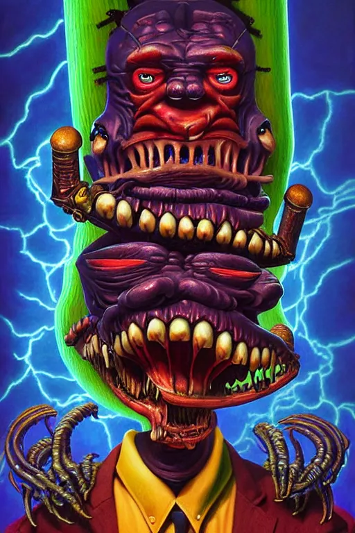 Image similar to a hyperrealistic painting of an epic boss fight against monster hey arnold!! ornate supreme dark overlord, cinematic horror by chris cunningham, lisa frank, richard corben, highly detailed, vivid color,