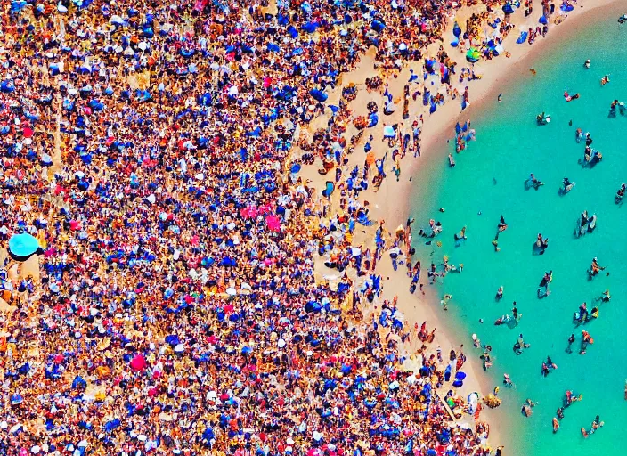 Image similar to symmetry!! a 2 8 mm macro aerial view of a crowded beautiful beach in greece, photography, film, film grain, canon 5 0 mm, cinematic lighting