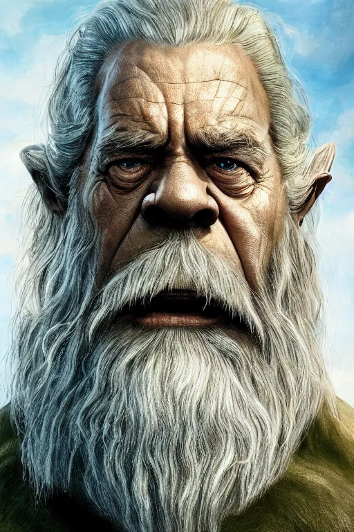 Image similar to the hulk starring as gandalf in lord of the rings, staff, white beard,, oil on canvas, intricate, 8 k highly professionally detailed, hdr, cgsociety