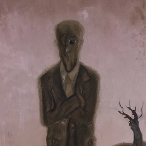 Image similar to phthalo, stock photo haunting by lois mailou jones, by george grosz. a beautiful street art of a small figure standing in the center of a dark, foreboding landscape. the figure is surrounded by strange, monstrous creatures, & there is a feeling of unease & dread.