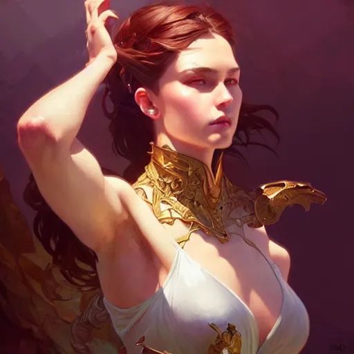 Image similar to A girl fantasy upper body, D&D, fantasy, intricate, elegant, highly detailed, digital painting, artstation, concept art, smooth, sharp focus, illustration, art by artgerm and greg rutkowski and alphonse mucha