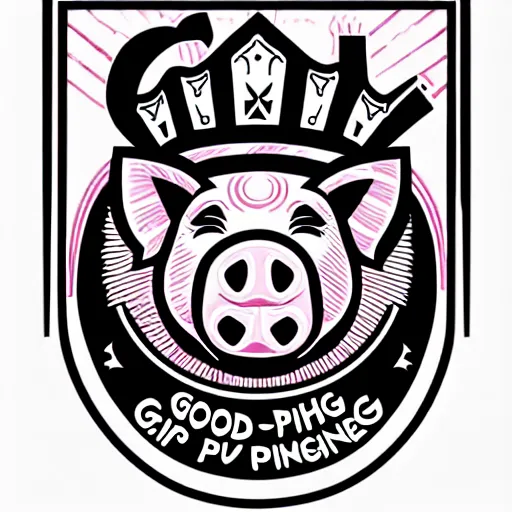 Prompt: good pig king logo Illustrated by Shepard Fairey, H.R. Geiger, YASUHIKO Yoshikazu, and lisa frank, ultra detailed pen sketch, hyper realistic, fine texture, shading, intricate detail, skin detail,