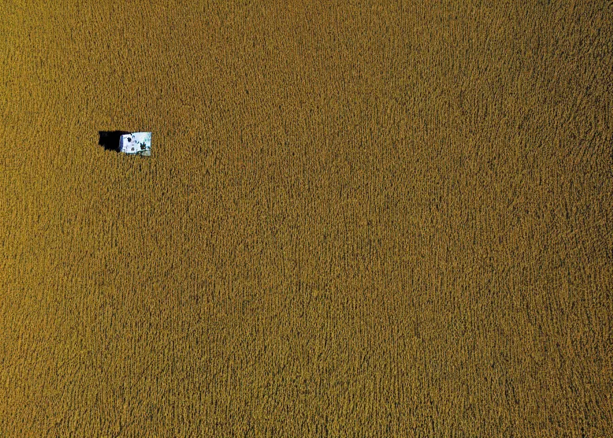 Prompt: satellite photo of danny devito's face in a cornfield