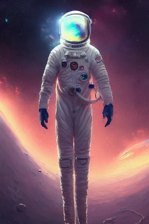 Image similar to the look of an astronaut musician with a cracked helmet and imperfections by artgem and greg rutkowski, highly detailed, high contrast, light reflection, trippy, nebula, trending on artstation