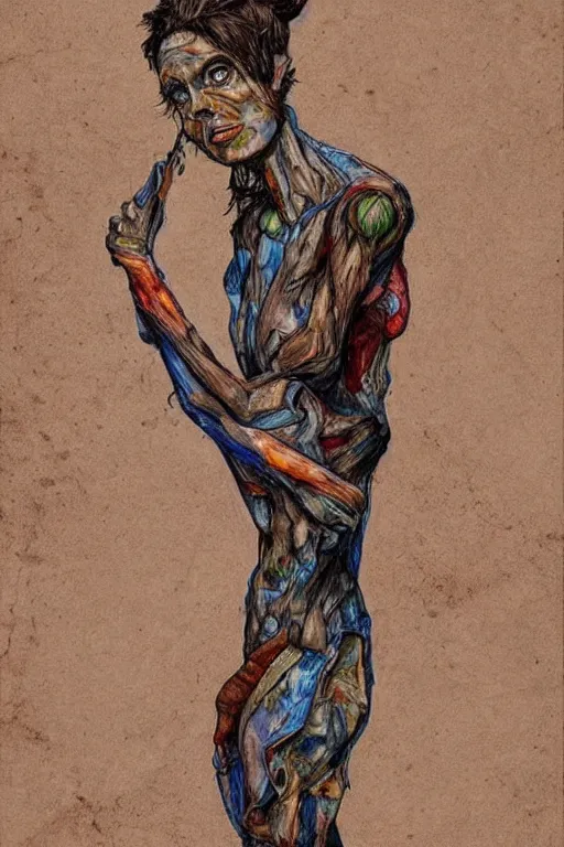 Prompt: a full body character with lifted arms in style of herakut and egon schiele, masterpiece, centered, hyperdetailed, complex, intricate, veiled, 4 k, dynamic!! trending on artstation,