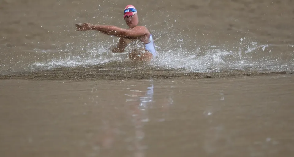 Image similar to olympic swimming in sand instead of water, extremely coherent, motion blur