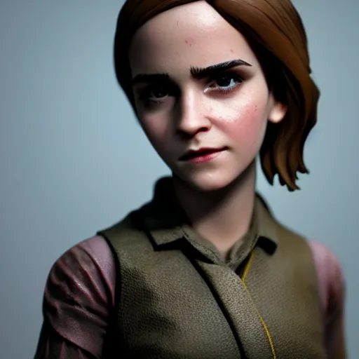 Image similar to plastic toy cute figurine of emma watson, blender, unreal engine, concept art, octane render, highly detailed, smooth, sharp focus