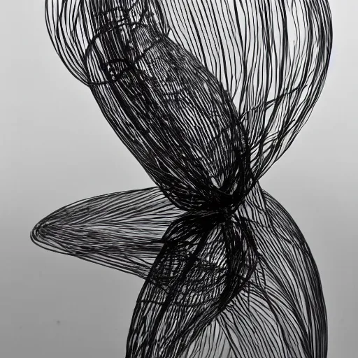 Image similar to a wire sculpture, award winning black and white photography