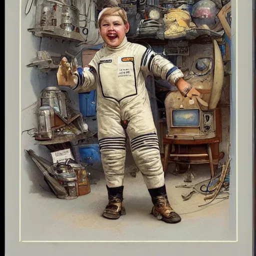 Prompt: boy in a retro space suit in a cluttered inventors shop . muted colors. by Jean-Baptiste Monge !!!!!!!!!!!!!!!!!!!!!!!!!!!!!!!!!!!!!!!!