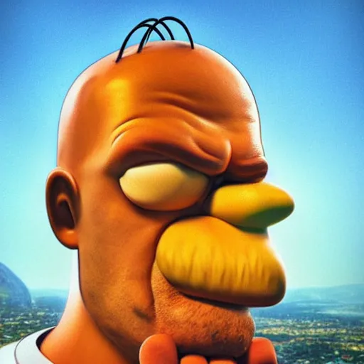 Prompt: homer simpson hyperrealistic sucking his thumb. 3 d render, artgerm, trending on artstation.