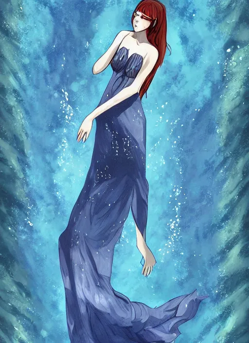 Image similar to long dress underwater in the sea, art by ex machina,