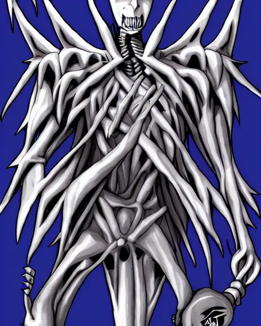 Image similar to shin megami tensei art of a demon called slenderman, art by kazuma kaneko, demonic compedium, digital drawing, high quality, highly detailed