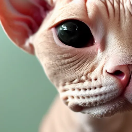 Image similar to close-up of Egyptian sphynx cat looking at camera, fisheye effect