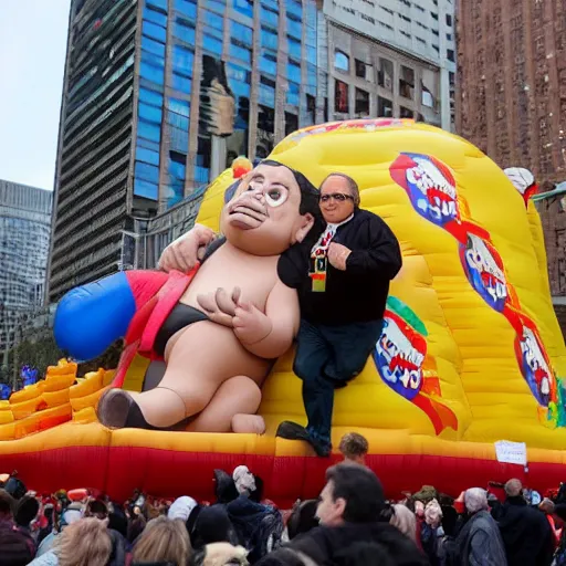 Image similar to Danny Devito as a giant, inflatable, Macy's parade float