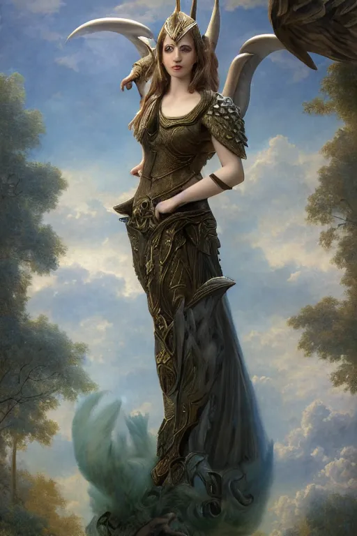 Image similar to A fantasy book style portrait painting of a hybrid Anna Kendrick, Anya_Taylor-Joy as a Mystical Valkyrie, Anubis-Reptilian, Atlantean Warrior, François Boucher, Oil Painting, unreal 5, DAZ, hyperrealistic, octane render, Regal, Refined, Detailed Digital Art, RPG portrait, William-Adolphe Bouguereau, Michael Cheval, Walt Disney (1937), Steampunk, Volumetric Golden dappled dynamic lighting, Highly Detailed, Cinematic Lighting, Unreal Engine, 8k, HD