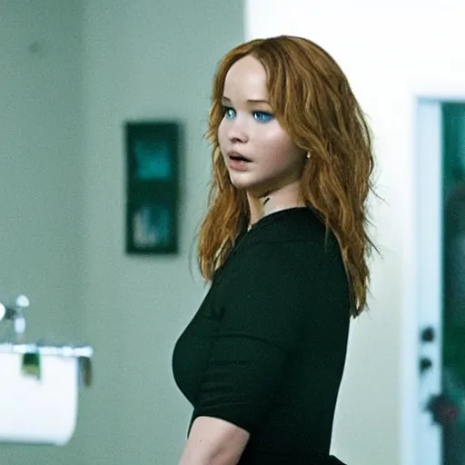 Image similar to still of Jennifer Lawrence as Marion in remake of movie Requiem for A Dream (2029)