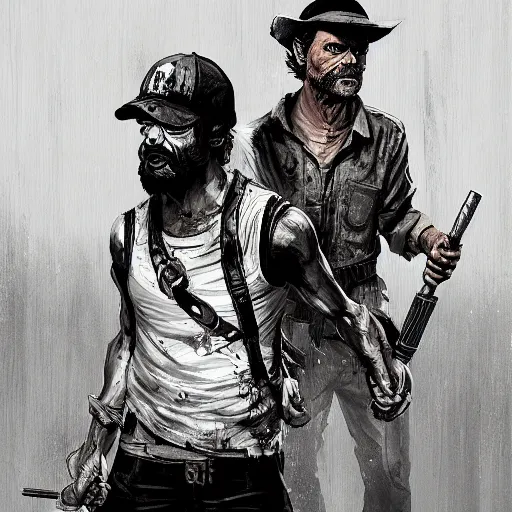 Image similar to don ramon and the chavo del 8 walking dead game telltale, gigachad black and white trending on artstation, painted by greg rutkowski