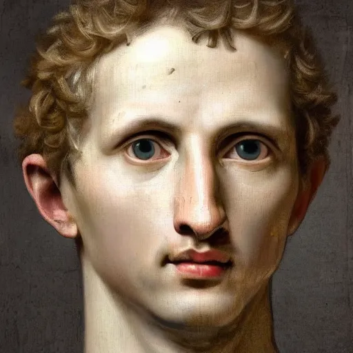 Image similar to A 17th century Baroque Painting of Augustus, portrait of Augustus, grainy, realistic, very realistic, hyperrealistic, highly detailed, very detailed, extremely detailed, very neat, very epic, very cool, detailed, trending on artstation