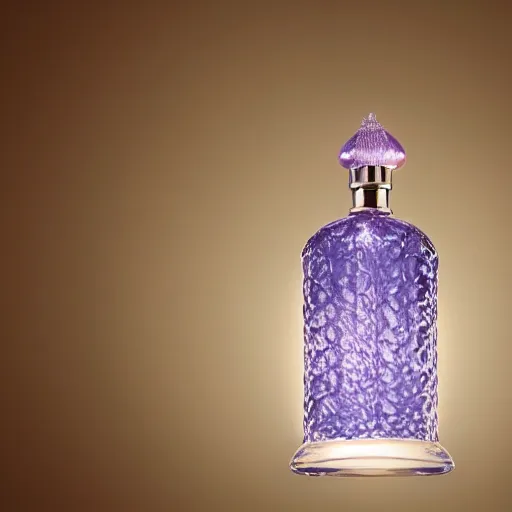 Image similar to a lamp in the shape of a perfume bottle, designed by christian dior, advertising photography, intricate details, gradient studio background, bokeh