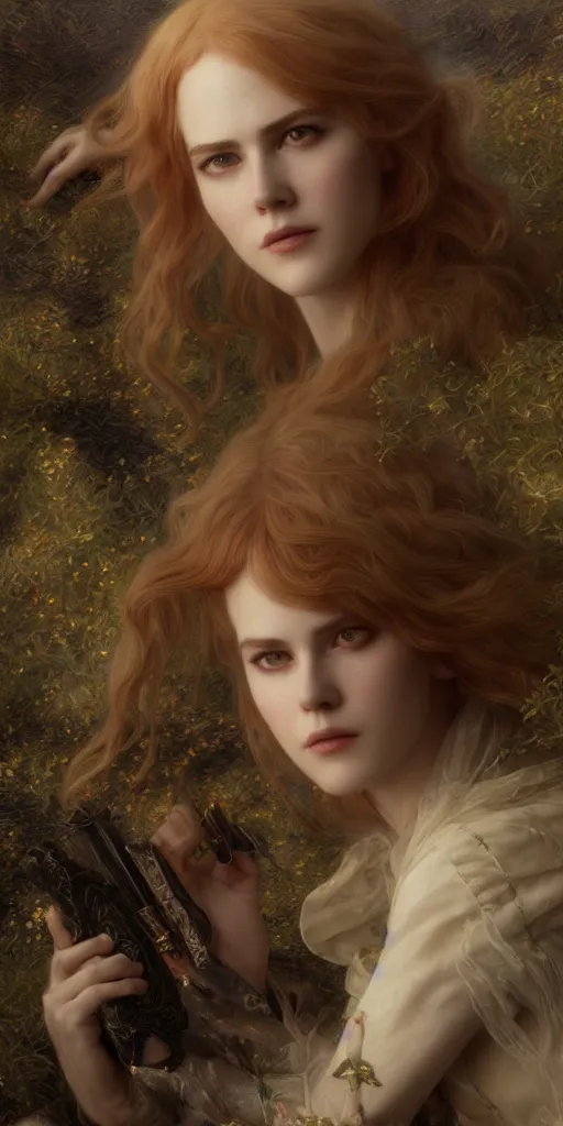 Image similar to lolita nicole kidman, beautiful fantasy maiden, dungeons and dragons, masterpiece by edgar maxence and ross tran and michael whelan, gustav dore, 8 k, octane render