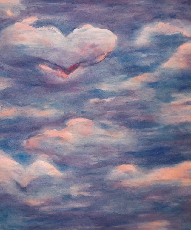 Image similar to water painting of heart shaped clouds