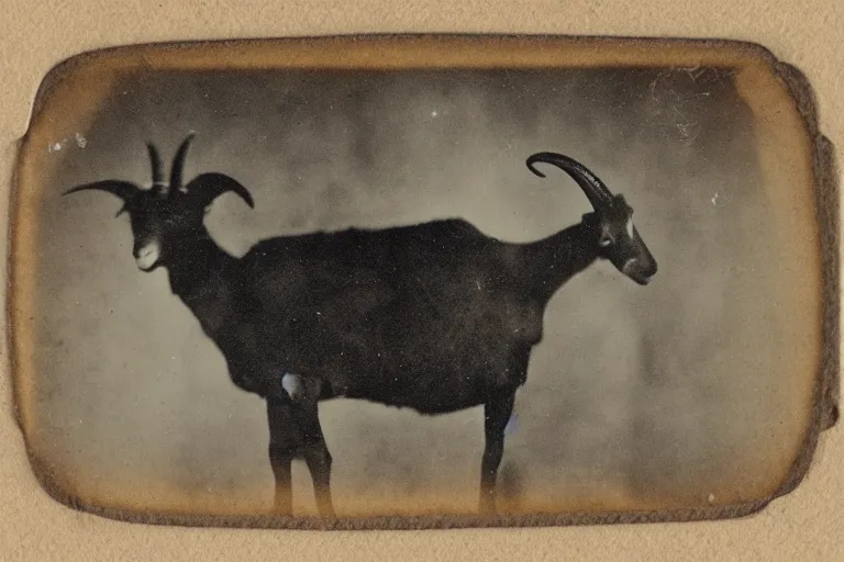 Image similar to a tintype photo of a goat/crab hybrid