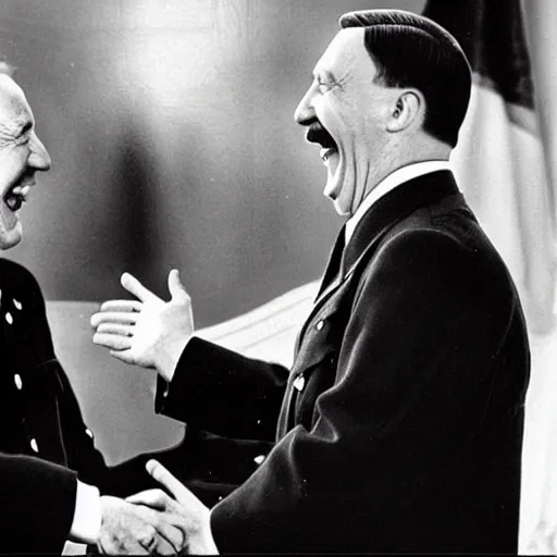 Image similar to “ very photorealistic photo of hitler and joe biden laughing together, award - winning details ”