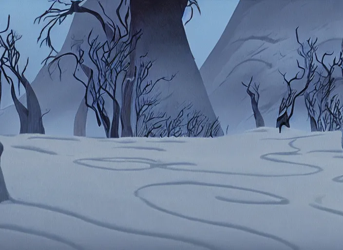 Image similar to stark minimalist charred wooded snowdrift landscape from mulan ( 1 9 9 8 )